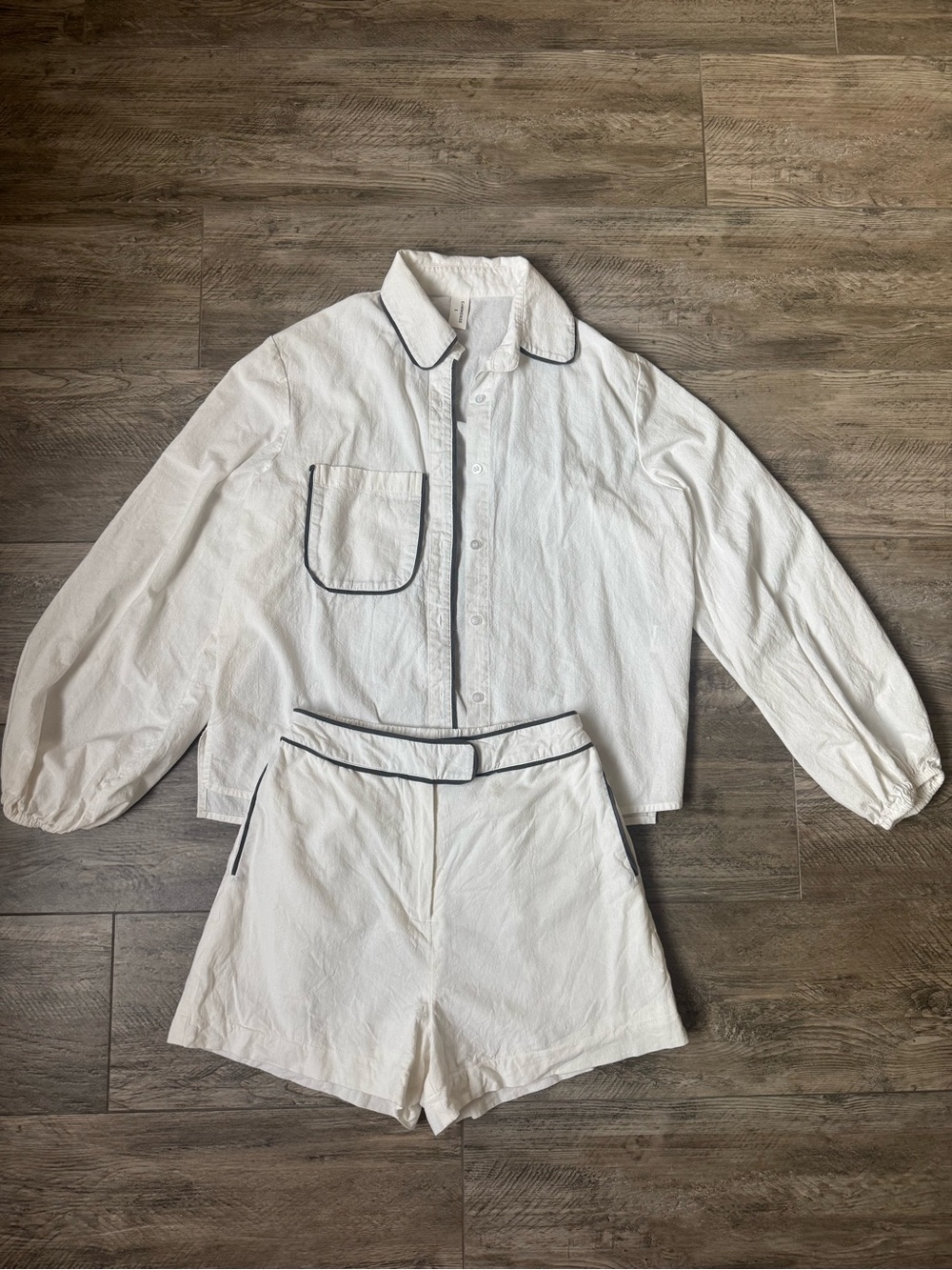 Commense White Shorts Set with Black Piping